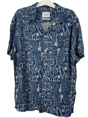 Goodfellow & Co Navy Blue Printed Short-Sleeve Button-Down Shirt